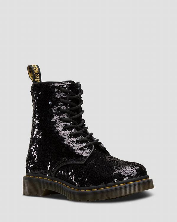 Dr Martens Dámské Kotníkové Boty 1460 Pascal Sequin Černé Stříbrné, CZ-425170